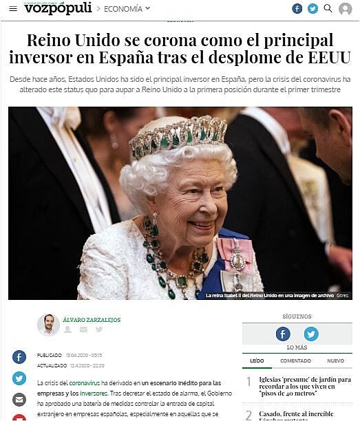 Reino Unido se corona como el principal inversor en Espaa tras el desplome de EEUU